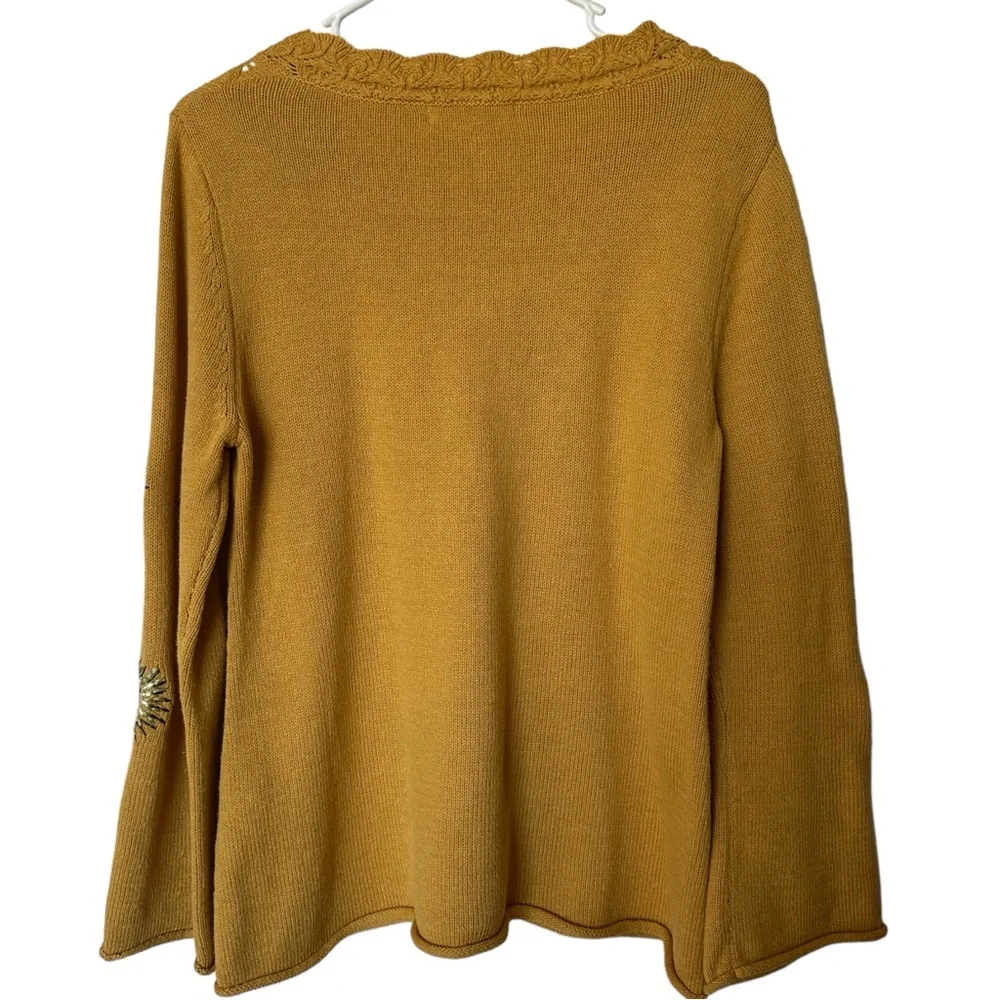 Skye’s The Limit Mustard Yellow Floral Embroidered Statement Sleeve Knit Small - Picture 2 of 10